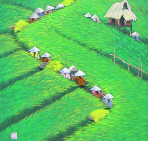 Landscape painting of Spring in the rice patties