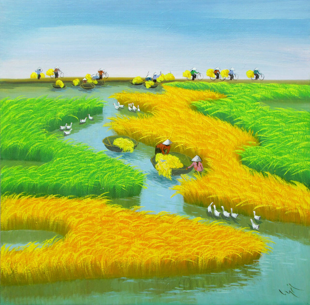 Landscape painting of rice patty